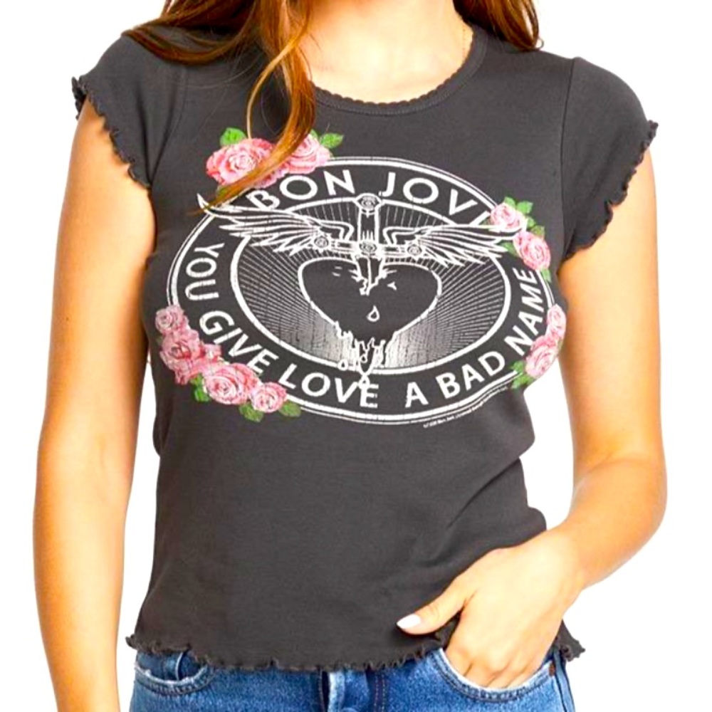 Chaser Bon Jovi baby rib tee XS NWT